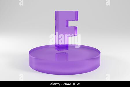 3d alphabet, letters shape made of purple glass on grey background, 3d render, letter F Funny design concept Stock Photo