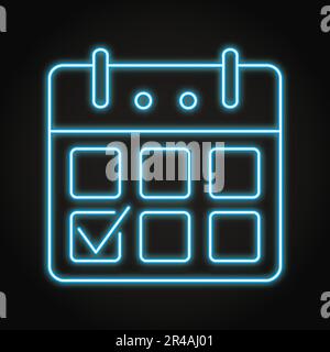 Calendar with checkmark neon icon in line style. Save the date, tick symbol. Vector illustration. Stock Vector