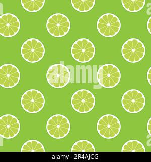 Summer Seamless Pattern Lime Slices on Green Background Stock Vector