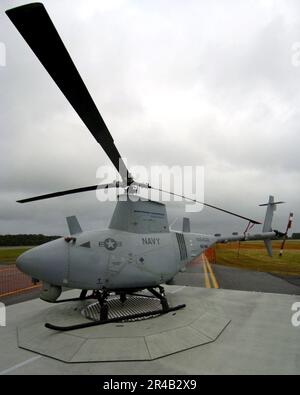 US Navy  A RQ-8A Fire Scout Vertical Takeoff and Landing Tactical Unmanned Aerial Vehicle (VTUAV) System on display. Stock Photo