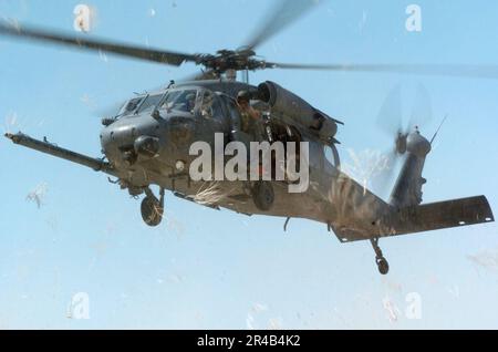 US Navy  A U.S. Air Force HH-60 Pacehawk helicopter lands near Naval Air Station Fallon, Nev., during evacuation training. Stock Photo