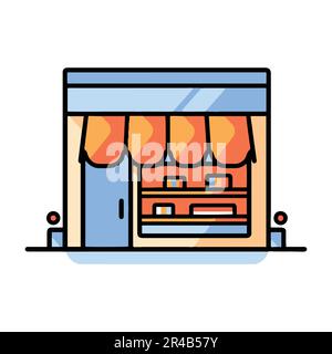 shop front in flat line art style isolated on background Stock Vector