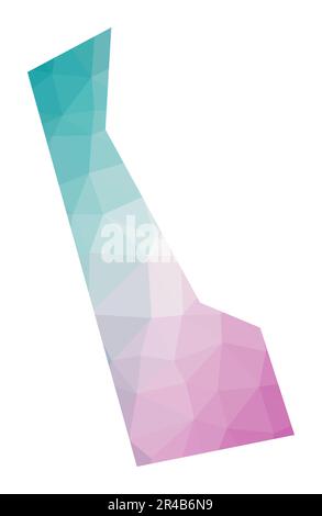 Polygonal map of Delaware. Geometric illustration of the us state in emerald amethyst colors. Delaware map in low poly style. Technology, internet, ne Stock Vector