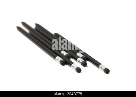 Pencils with eraser, white background Stock Photo