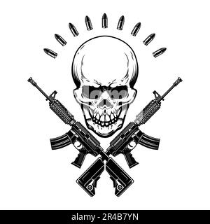 Illustration Of The Skull With Crossed Assault Rifles. Design Element 