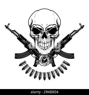 Illustration of the skull with crossed assault rifles. Design element ...