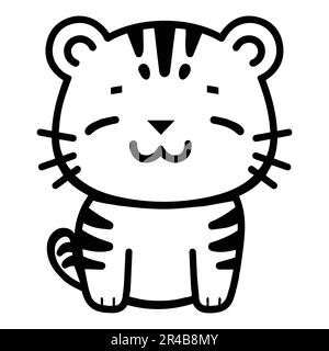 Hand Drawn cute tiger in doodle style isolated on background Stock Vector