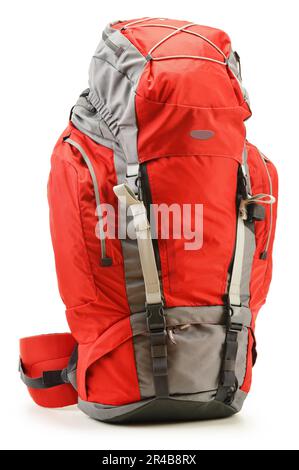 Large red touristic backpack isolated on white Stock Photo