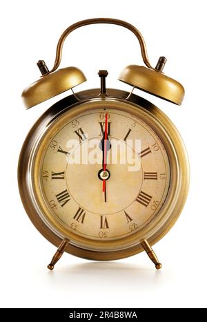 Old alarm clock isolated on white background Stock Photo