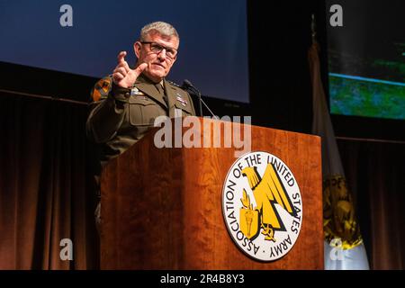 Gen. James Rainey, Commanding General, U.S. Army Futures Command, serves as the keynote speaker Mar. 29 at the AUSA Global Force Symposium. His topic was transforming the Army for war-winning future readiness. Stock Photo