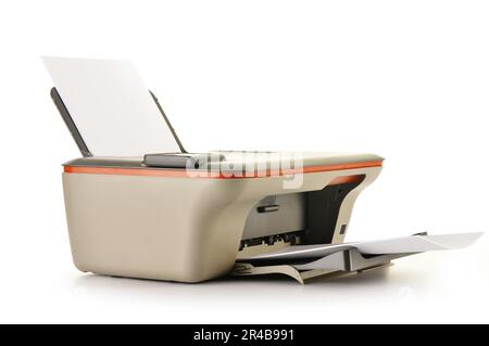 Computer printer isolated on white background Stock Photo