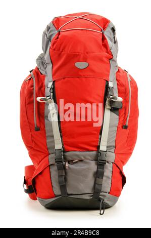 Large red touristic backpack isolated on white Stock Photo