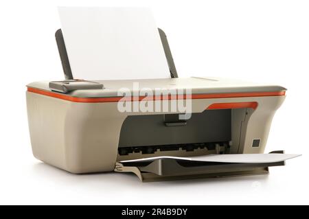 Computer printer isolated on white background Stock Photo