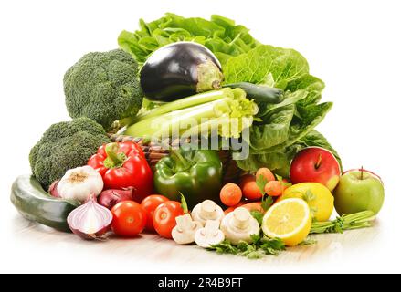 Composition with raw vegetables isolated on white Stock Photo