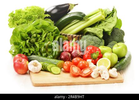 Composition with raw vegetables isolated on white Stock Photo