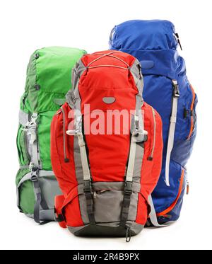 Large red touristic backpack isolated on white Stock Photo
