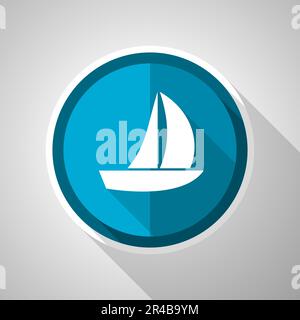 Yacht symbol, flat design vector blue icon with long shadow Stock Vector