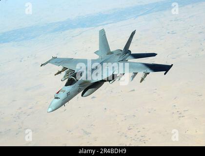 US Navy  An F-A-18E Super Hornet conducts a mission over the Persian Gulf region. Stock Photo
