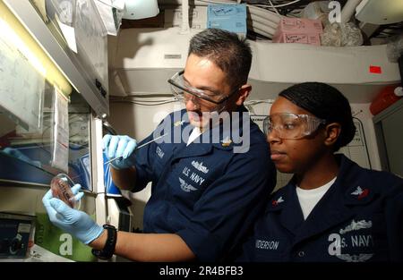 US Navy U.S. Navy Hospital Corpsman 2nd Class examines a chest X-Ray ...