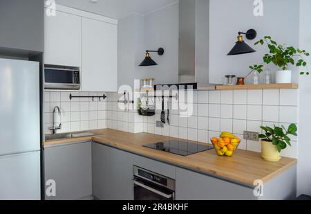 https://l450v.alamy.com/450v/2r4bkhf/modern-stylish-scandinavian-kitchen-interior-with-kitchen-accessories-bright-white-and-grey-kitchen-with-household-items-in-studio-apartment-2r4bkhf.jpg