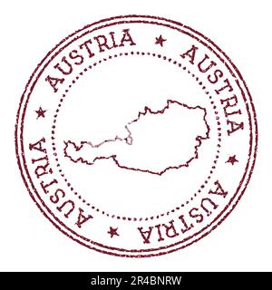 Austria round rubber stamp with country map. Vintage red passport stamp with circular text and stars, vector illustration. Stock Vector