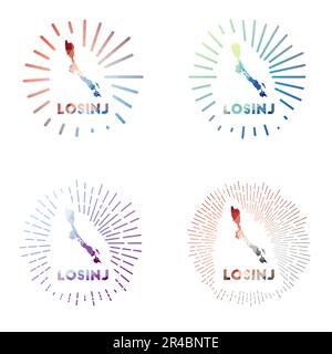 Losinj low poly sunburst set. Logo of island in geometric polygonal style. Vector illustration. Stock Vector