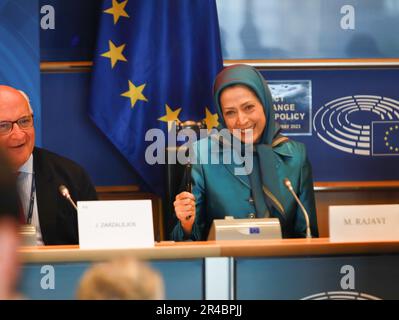 European Parliament, Brussels, Belgium 24/05/2023 – Maryam Rajavi, the president-elect of the National Council of Resistance of Iran, was honored by c Stock Photo