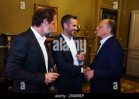 Monaco, Monaco. 26th May, 2023. DE GROODT Stéphane, DUPIN Laurent & VASSEUR Frédéric (fra), Team Principal & General Manager of the Scuderia Ferrari, at the 10th anniversary of Canal  TV channel covering F1, at the Casino de Monaco, during the Formula 1 Grand Prix de Monaco 2023, 6th round of the 2023 Formula One World Championship from May 26 to 28, 2023 on the Circuit de Monaco, in Monaco - Photo Florent Gooden/DPPI Credit: DPPI Media/Alamy Live News Stock Photo