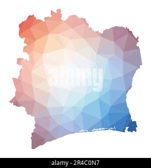 Ivory Coast icon. Polygonal map of the country in gradient ring. Round ...