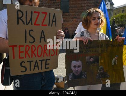 May 21, 2023: Members of the local Ukrainian diaspora were protesting against holding political prisoners in Belarus. Credit: ASWphoto/Alamy Live News Stock Photo