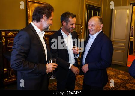 DE GROODT Stephane, DUPIN Laurent & VASSEUR Frederic (fra), Team Principal & General Manager of the Scuderia Ferrari, at the 10th anniversary of Canal+ TV channel covering F1, at the Casino de Monaco, during the Formula 1 Grand Prix de Monaco 2023, 6th round of the 2023 Formula One World Championship from May 26 to 28, 2023 on the Circuit de Monaco, in Monaco - Photo: Florent Gooden/DPPI/LiveMedia Stock Photo