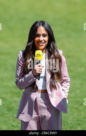UK. 27th May, 2023. Liverpool, England, May 27th 2023: Alex Scott of the BBC before the FA Womens Super League football match between Liverpool and Manchester United at Prenton Park in Liverpool, England. (James Whitehead/SPP) Credit: SPP Sport Press Photo. /Alamy Live News Stock Photo