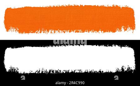 Orange stroke of paint texture isolated on white background with clipping mask (alpha channel) for quick isolation. Stock Photo