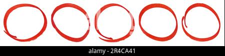 Set of red marker circles hand drawn isolated on white background. Stock Photo
