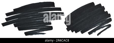 Black marker paint textures. Strokes isolated on white background Stock Photo