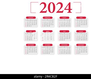 Monthly calendar template for 2024 year. Wall calendar in a minimalist style. Stock Vector