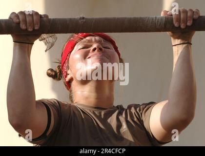 US Navy  Construction Electrician 3rd Class competes in Camp Lemonier Labor Day Strong Man Competition. Stock Photo