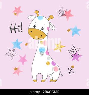 Cute cartoon giraffe and stars. Colorful vector illustration. Stock Vector