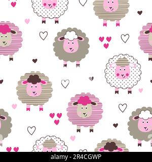 Seamless cute sheep pattern. Vector background for kids. Stock Vector