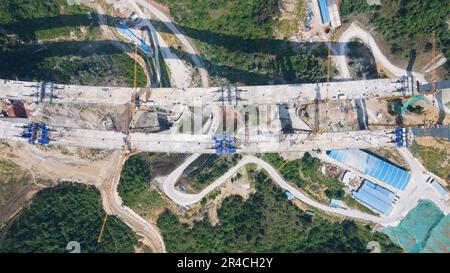 BIJIE, CHINA - MAY 27, 2023 - Aerial photo shows the closing of Qingchi Bridge in Jinsha County, Bijie City, Guizhou province, China, May 27, 2023. Th Stock Photo