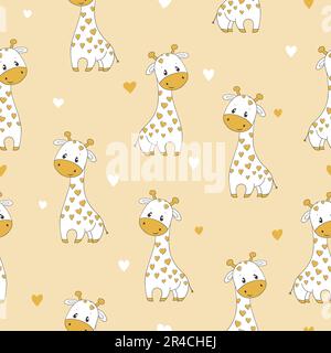 Seamless pattern with cute cartoon giraffe. Vector background for kids. Stock Vector