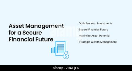 Asset Management Banner on Light Background. Stylish Financial Banner with Black Text and Blue Icons for Business and Finance Stock Vector