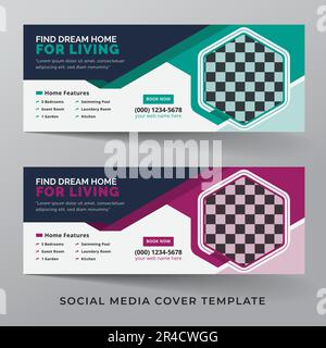 Real estate social media cover template design, home apartment social media cover photo, or banner template design with 4 color variant Stock Vector