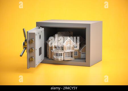 House in opened vault safe. Home safety or investment and savings cconcept. 3d illustration Stock Photo