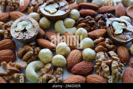 Pattern Of Scattered Almonds, Hazelnuts, Cashew And Walnuts Detailed Stock Photo Stock Photo
