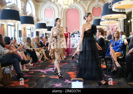Models walk the runway wearing creations by Isabel Sanchis during the ...