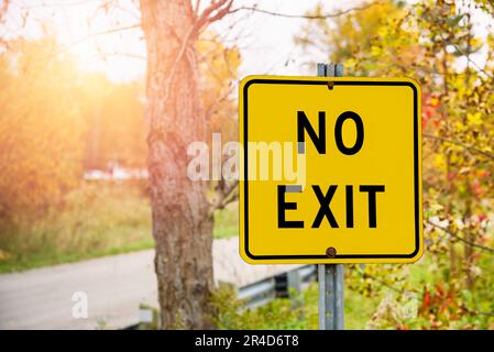 No exit sign on a side road in the countryside on a sunny autumn day Stock Photo