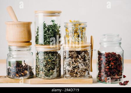 Dry medicinal herbal tea, Alternative medicine. Stock Photo