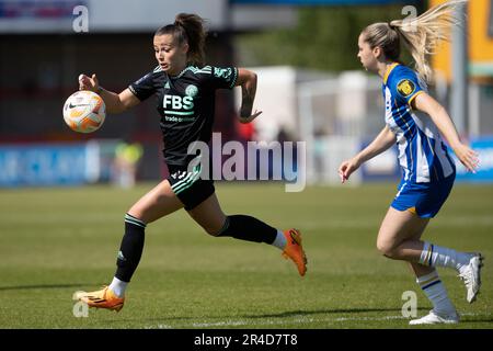 Crawley, UK. 27th May, 2023. Hannah Cain during the FA Barclays Women’s Super League fixture between Brighton & Hove Albion and Leicester City at Broadfield Stadium Credit: Ryan Asman/Alamy Live News Stock Photo