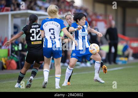 Crawley, UK. 27th May, 2023. Lee during the FA Barclays Women’s Super League fixture between Brighton & Hove Albion and Leicester City at Broadfield Stadium Credit: Ryan Asman/Alamy Live News Stock Photo
